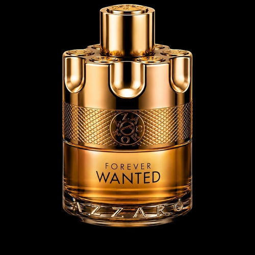 decantME Azzaro Forever Wanted Elixir fragrance in a gold revolver cylinder bottle against a black background
